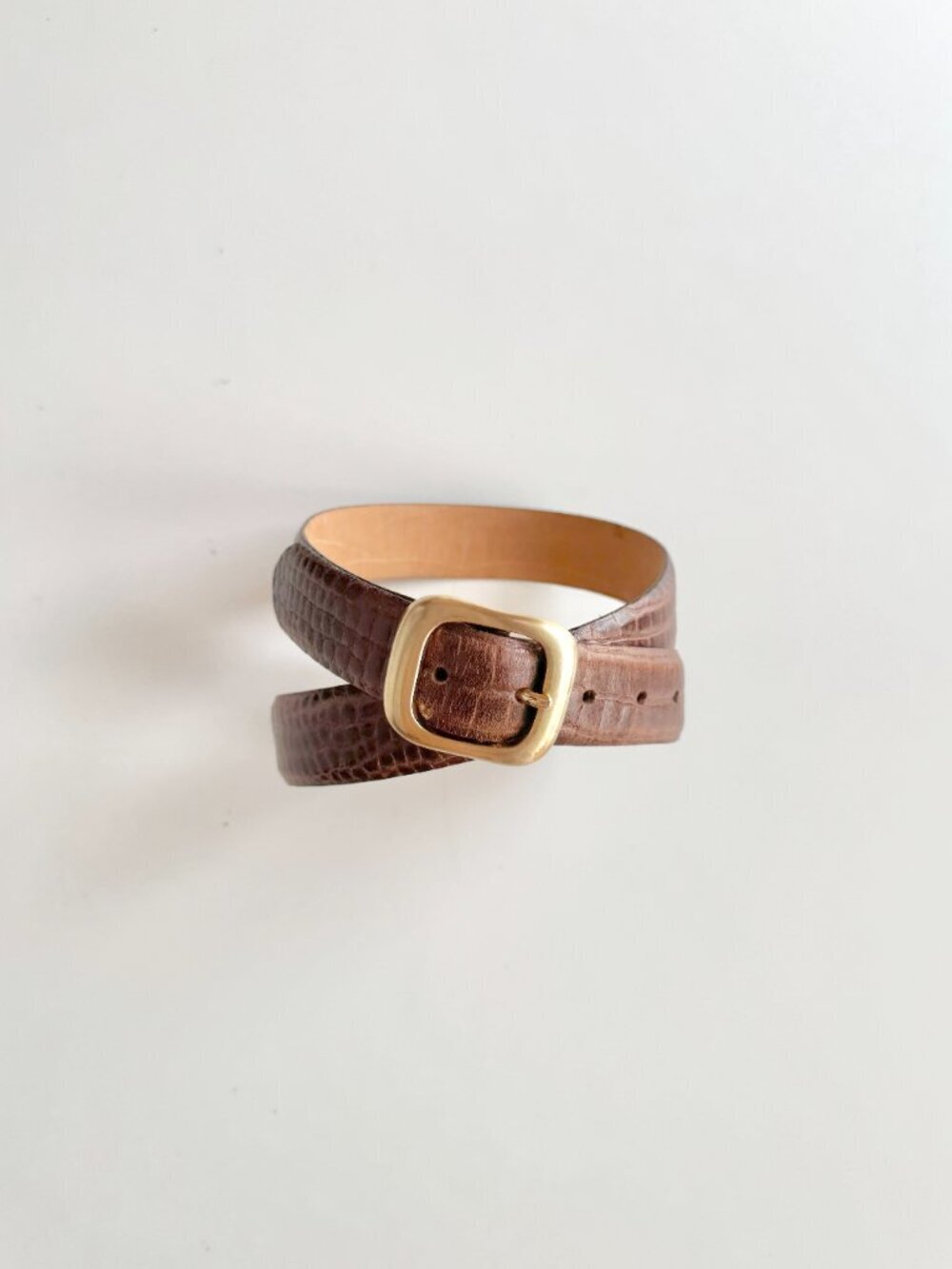 DANIER Brown Croc Embossed Leather Brushed Gold Buckle Hip Belt, Size M